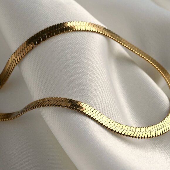 Gold Herringbone Anklet - Stainless Steel Snake Chain Anklet - Picture 2 of 2
